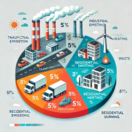 "A pie chart illustrating the major sources of urban air pollution, including transportation, industry, energy production, and waste management."