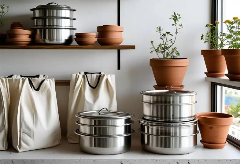 Zero Waste Home Ideas for Indian households in 2025 with cloth bags, steel dabbas, and compost bins