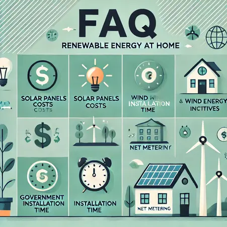 "A visually appealing FAQ section layout for a blog post on Renewable Energy at Home, featuring icons for common questions and answers."