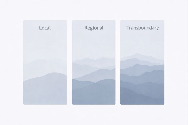 Conceptual illustration of spatial scales used to describe air pollution observations.