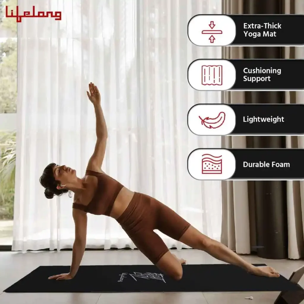 Lifelong green EVA yoga mat with carrying strap, lightweight and anti-slip surface