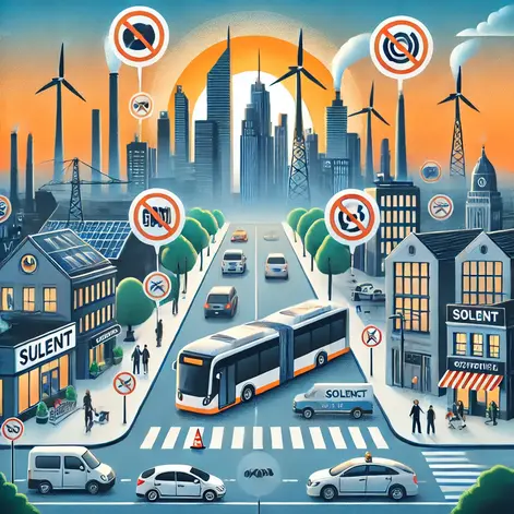 "City planning with quiet zones and noise regulations to reduce pollution."