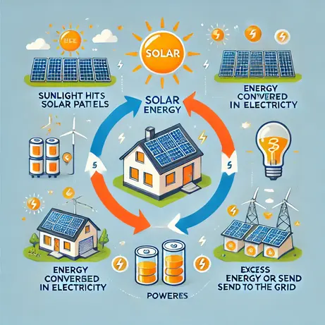 "Solar Energy World before-and-after comparison of a city skyline, showing the transformation from pollution and fossil fuel emissions to a clean, solar-powered environment."