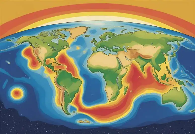 Diagram showing ozone layer depletion and increased UV radiation reaching Earth