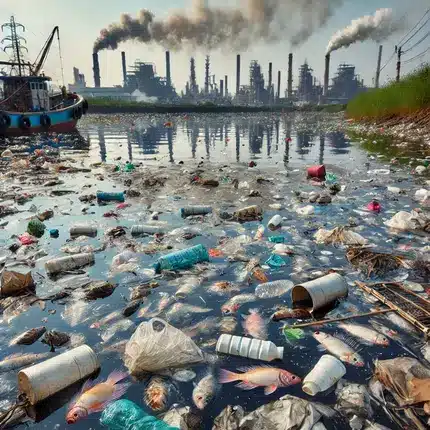 Types of Water Pollution - Polluted River with Plastic Waste