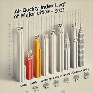 alt="What Is Air Pollution - A bar graph displaying the Air Quality Index (AQI) levels of major cities in 2023, highlighting polluted areas."