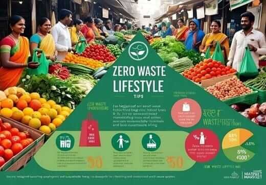"Zero-Waste Lifestyle in India: Tips from an Indian market on reducing plastic, using cloth bags, and sustainable living choices."