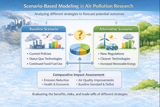 Illustration of baseline and alternative scenarios in air pollution modeling