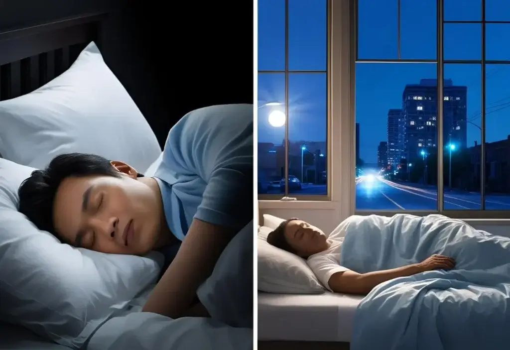 "Light pollution drawings demonstrating effects on human sleep and circadian rhythm disruption"