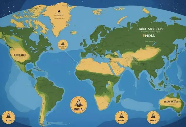 Dark Sky Movement global and Indian sites map with star-friendly regions highlighted.