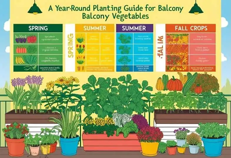 "Year-round planting guide for balcony vegetables: spring, summer, and fall crops"