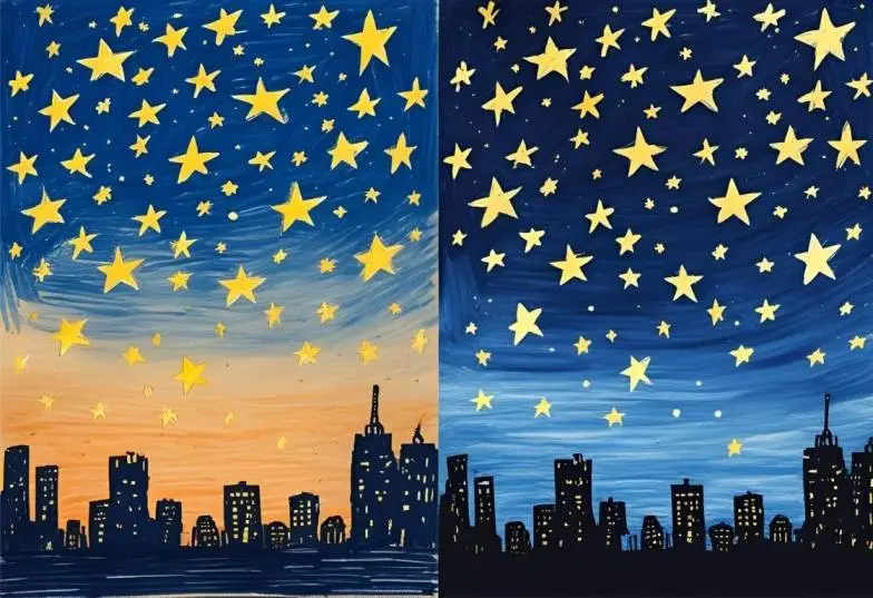 "Student poster showing starry sky before and after light pollution"