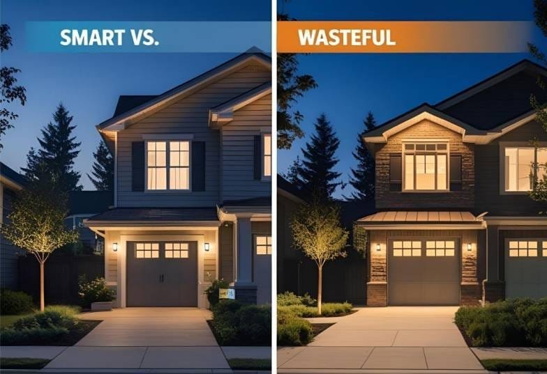 Dark Sky Movement home lighting comparison showing shielded vs. unshielded lights.