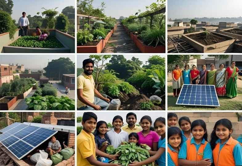 About us hero banner for Ecoplanet showing sustainable lifestyle, urban gardens, and Indian eco-friendly practices