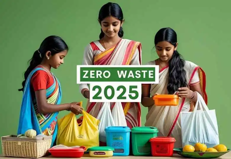 Indian family starting a zero waste journey with reusable bags and containers in 2025