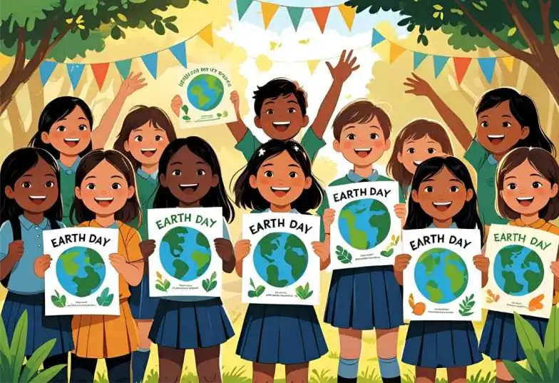 “Indian students showing their light pollution awareness posters”