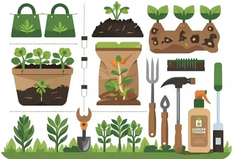 “Infographic showing items included in a Balcony Vegetable Garden Kit”