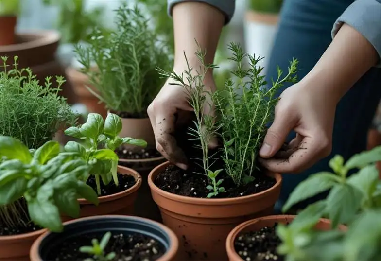 Balcony vegetable garden containers arranged in sunlight