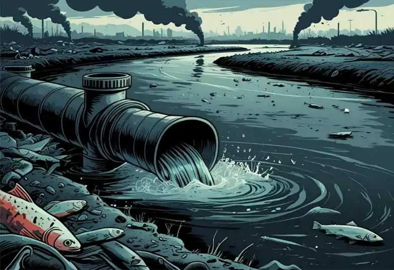 Urban point source pollution from a sewage drain entering a river in India
