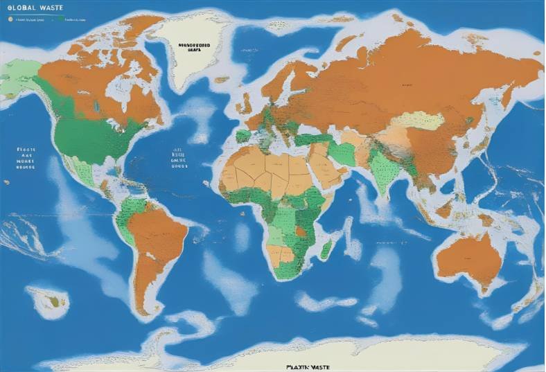 A world map highlighting countries with high and low plastic waste generation