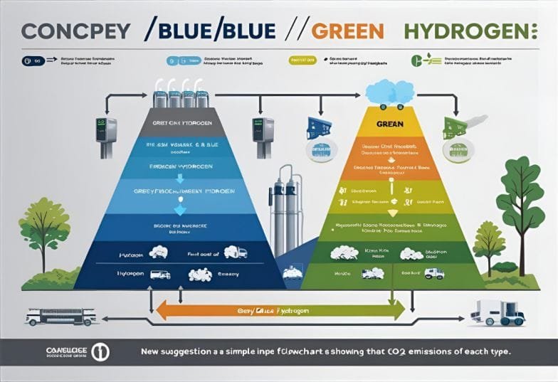 "Grey vs. blue vs. green hydrogen: Emissions vary by production method."