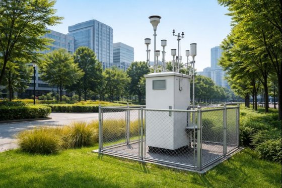 Ambient air quality monitoring station used to measure pollutant concentrations in an urban environment.