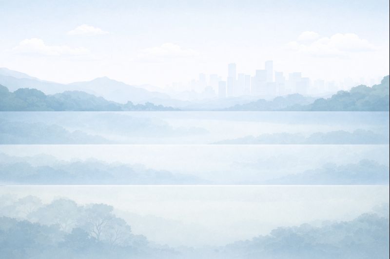 Conceptual image of an outdoor atmospheric environment used to represent how ambient air quality conditions are interpreted across different temporal frames at a system level.