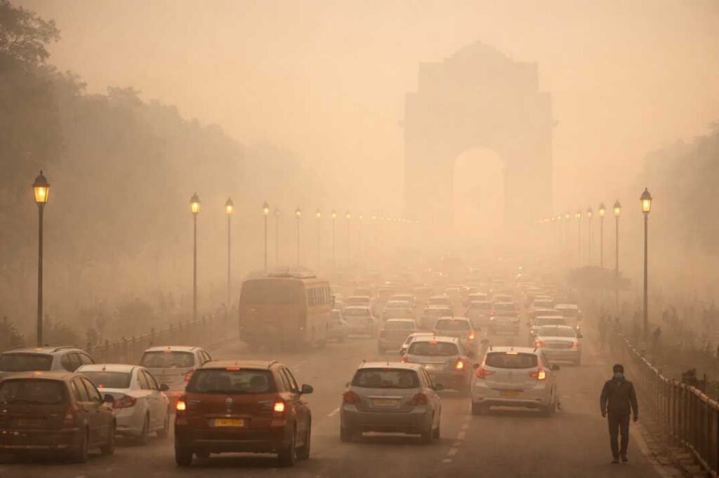 Dangerous AQI levels in India showing severe air pollution in Delhi with smog