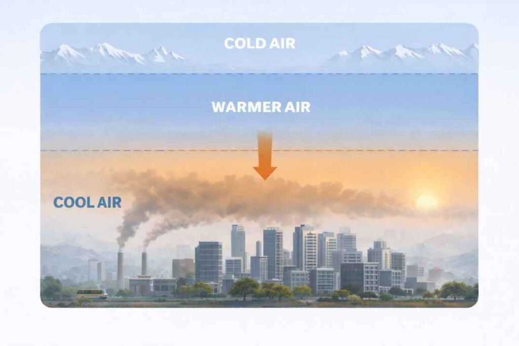 Winter temperature inversion trapping air pollution over Indian cities