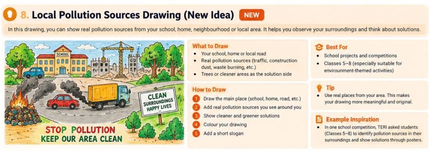 Local air pollution sources drawing showing traffic construction dust and waste burning
